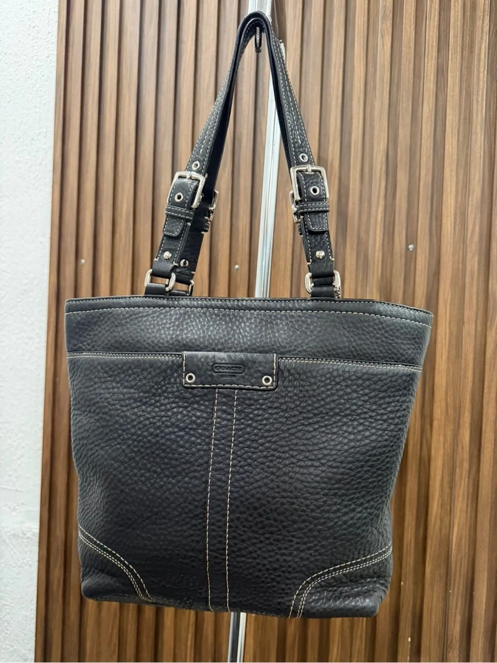 Coach Hamilton Black Pebbled Leather Tote Shoulder Handbag Women’s Purse #F13089